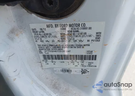 2012 Ford Super Duty F-250 Srw Lariat/Xl/Xlt z USA, uszkodzony, nr VIN 1FT7X2A63CEC83347